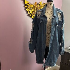 SHEIN Blue Distressed Jean Jacket